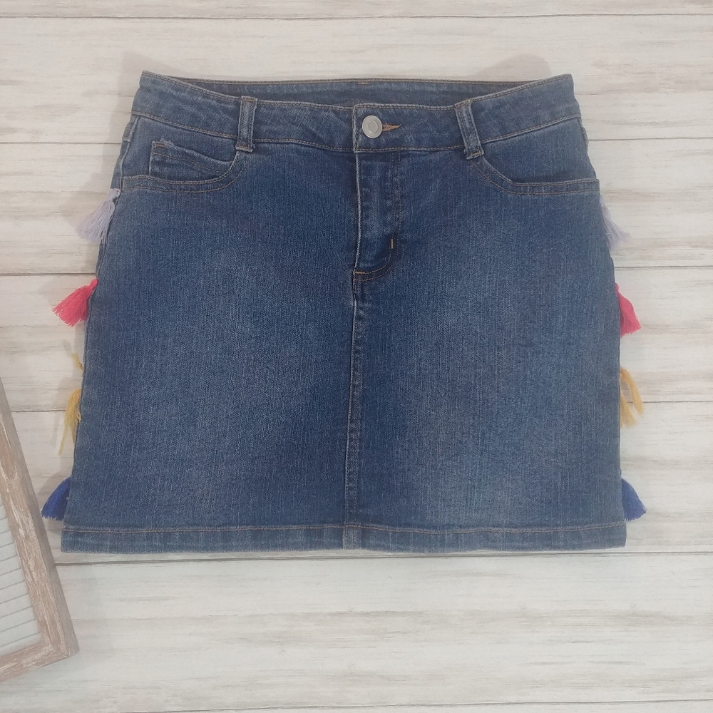 Colorful Planet Denim Tassel Skirt